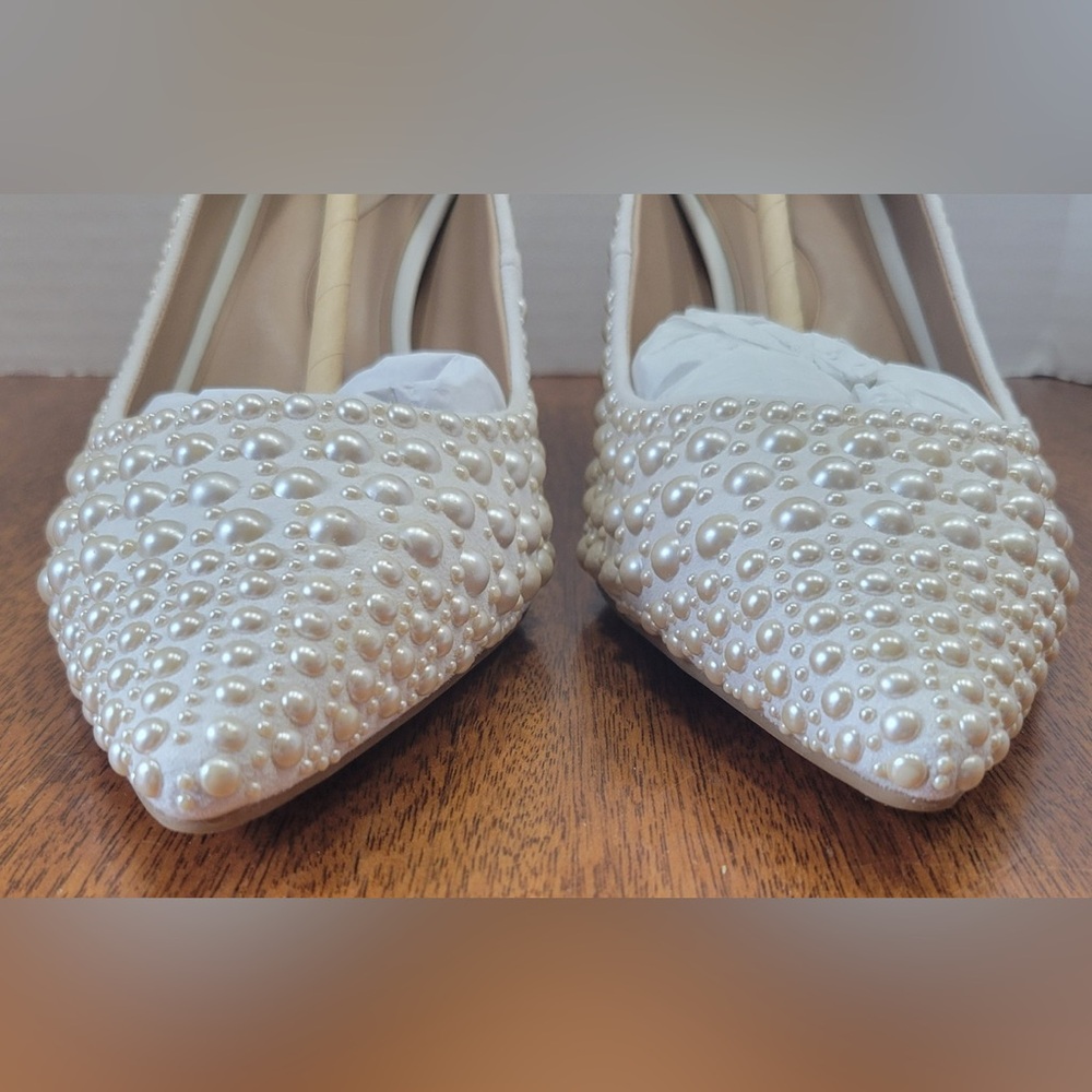 INC International Concepts Pearl-Studded Cream Heels - Picture 5 of 7